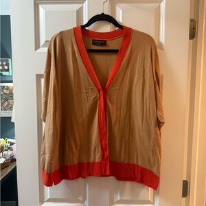 Lane Bryant Tan Cardigan with Red Trim